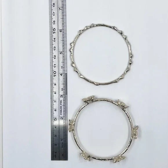 Set of 2 - Shiny Textured Gold Tone Flower & Jeweled Bangle Bracelets - Picture 6 of 7